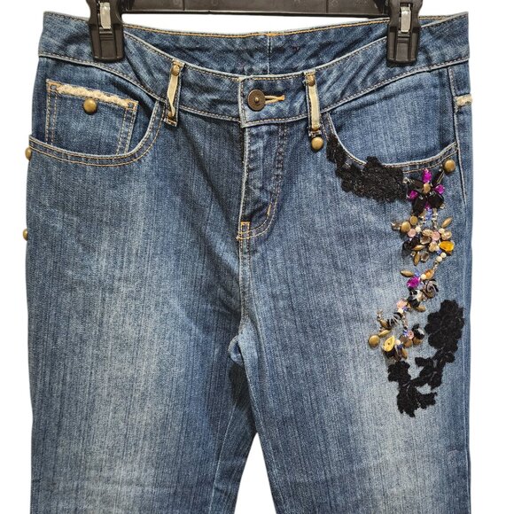 Moiselle Vintage Embellished Flared Jeans with Floral Beading - Approx. Size 32 - Picture 2 of 12